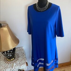 L'Amour Royal Blue Women's Tunic/Dress with Sheer Hem Stripes